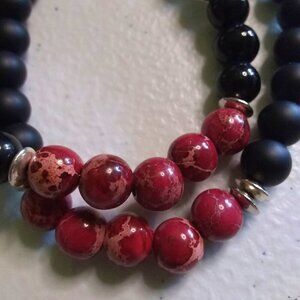 Deep Red Sea Sediment Jasper Beaded Stone Bracelet! Unisex Stretch Bracelet
